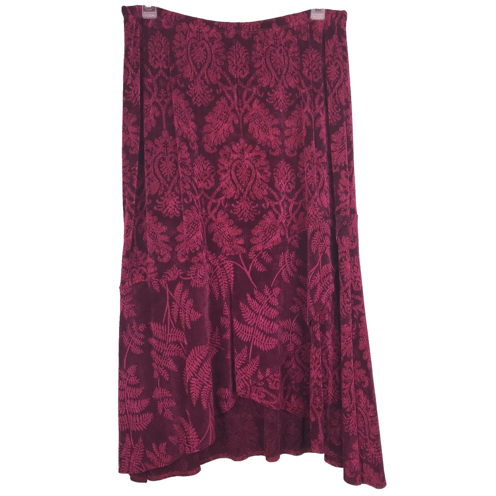 Coldwater Creek Midi Skirt Pink Floral High Low Pull On Stretch Y2K Petite Large